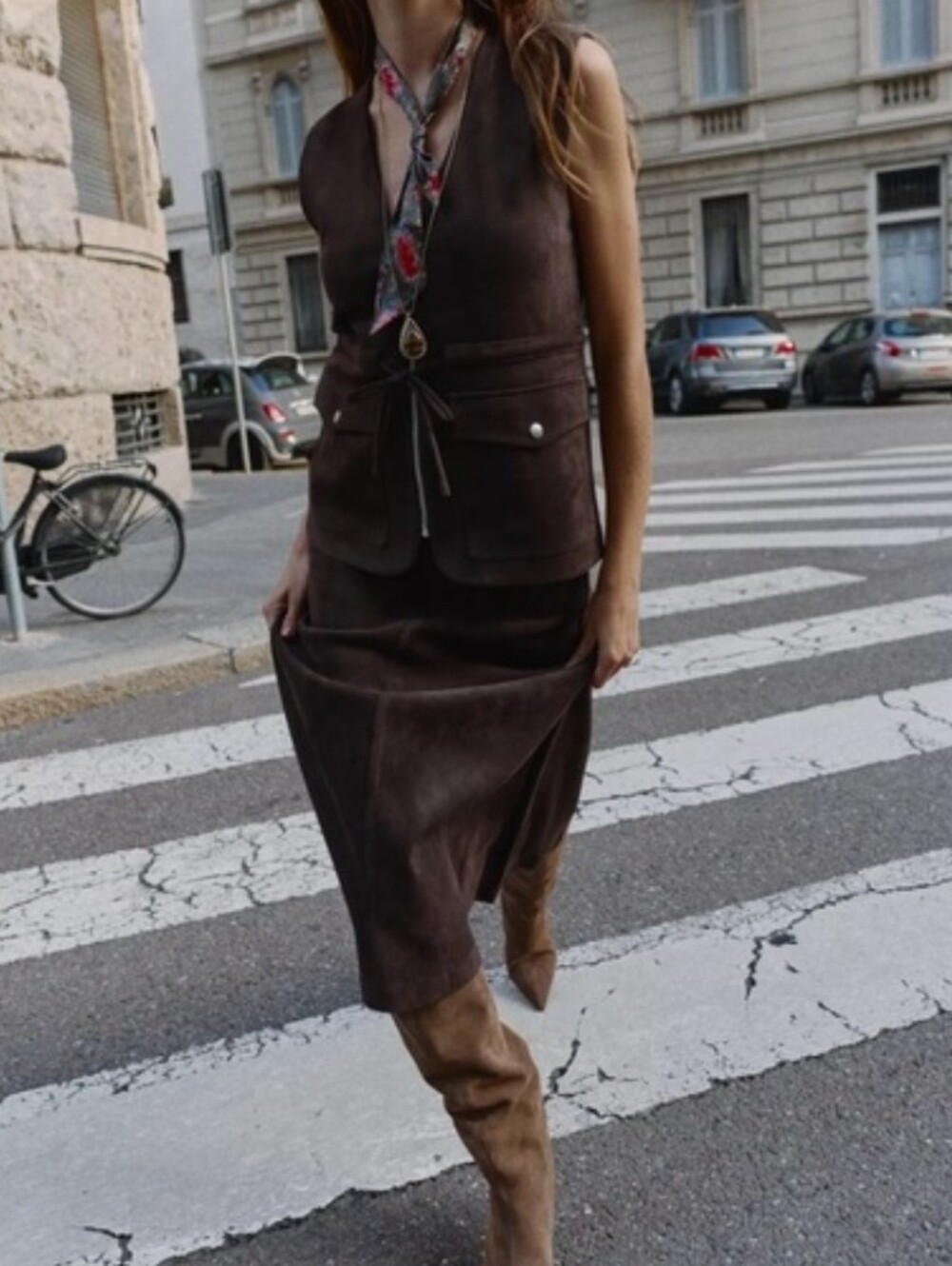 NWT Zara Chocolate Brown Faux Suede Waistcoat with Patch Pockets. Large. - Picture 2 of 9